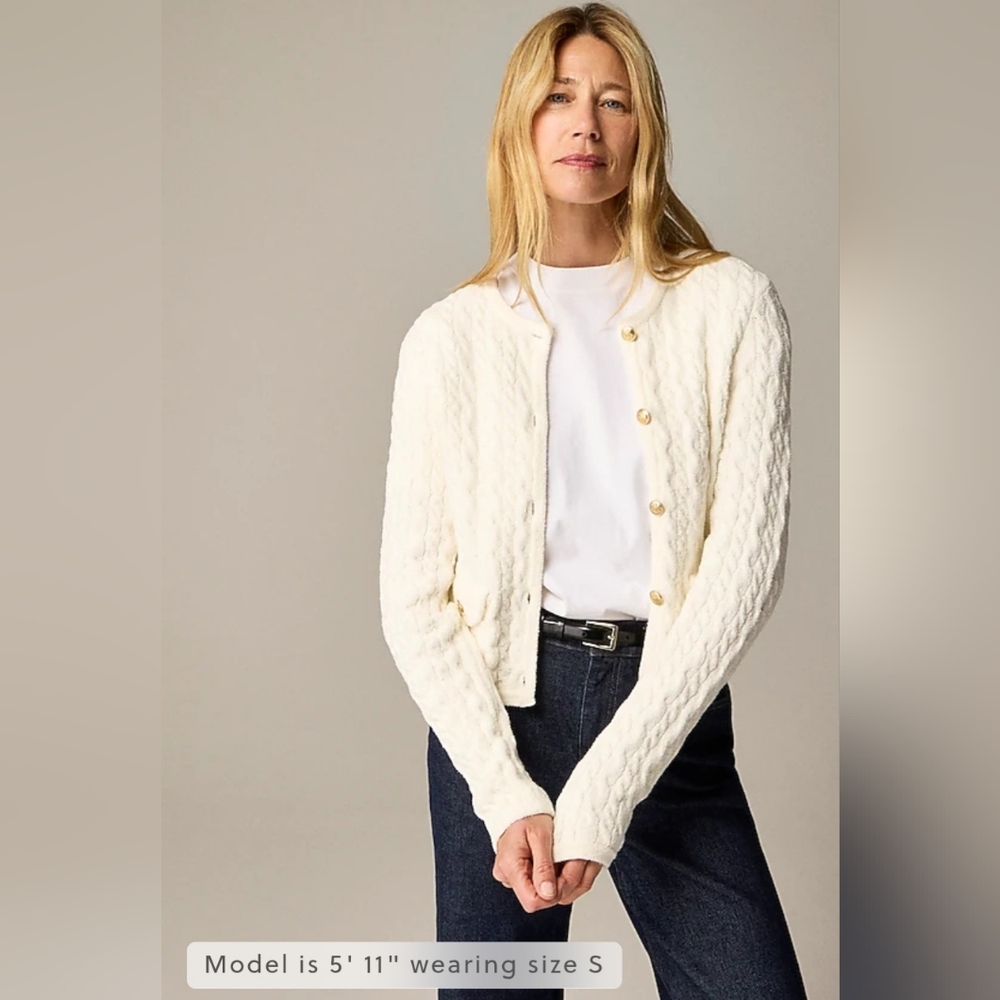 NWT JCREW Odette Cable-Knit Lady Sweater in Cotton Blend Bouclé - Picture 3 of 6